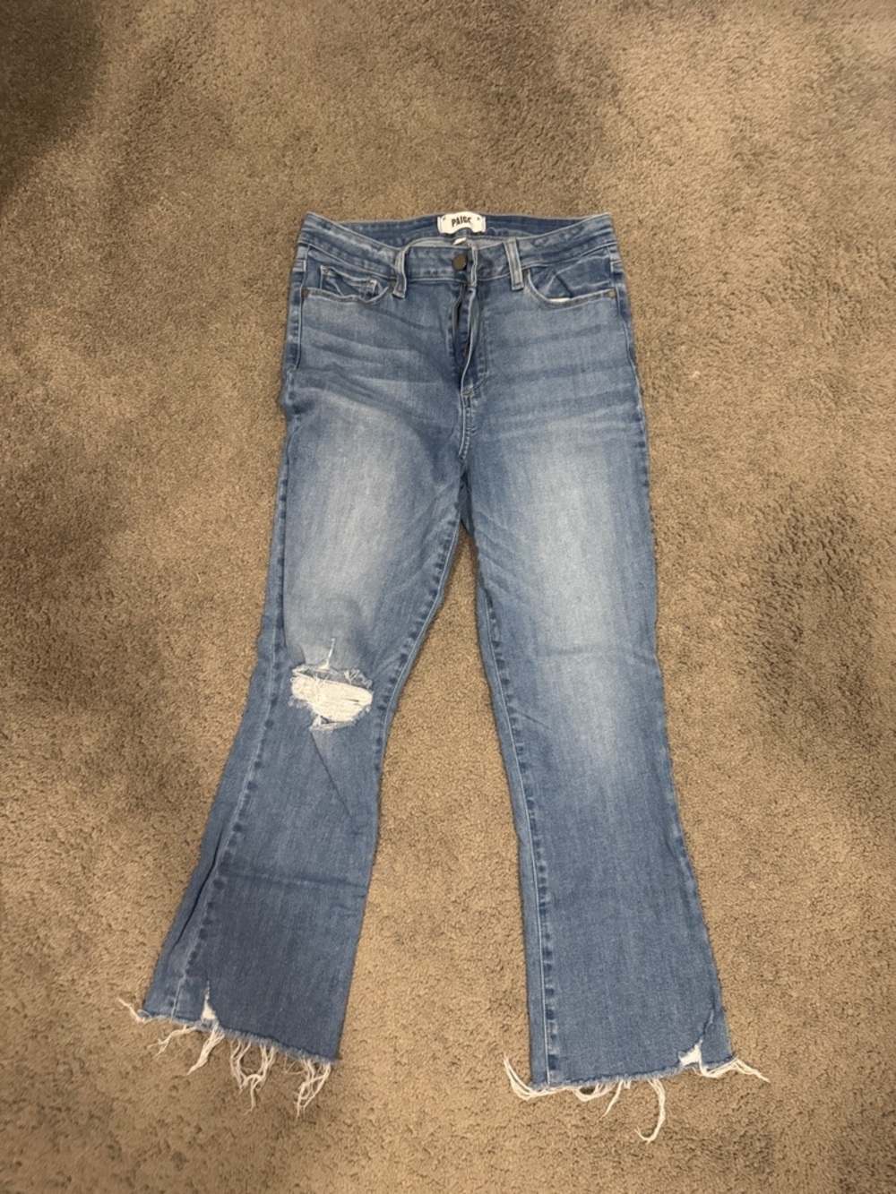 PAIGE Light Blue Distressed Wide Leg Jeans